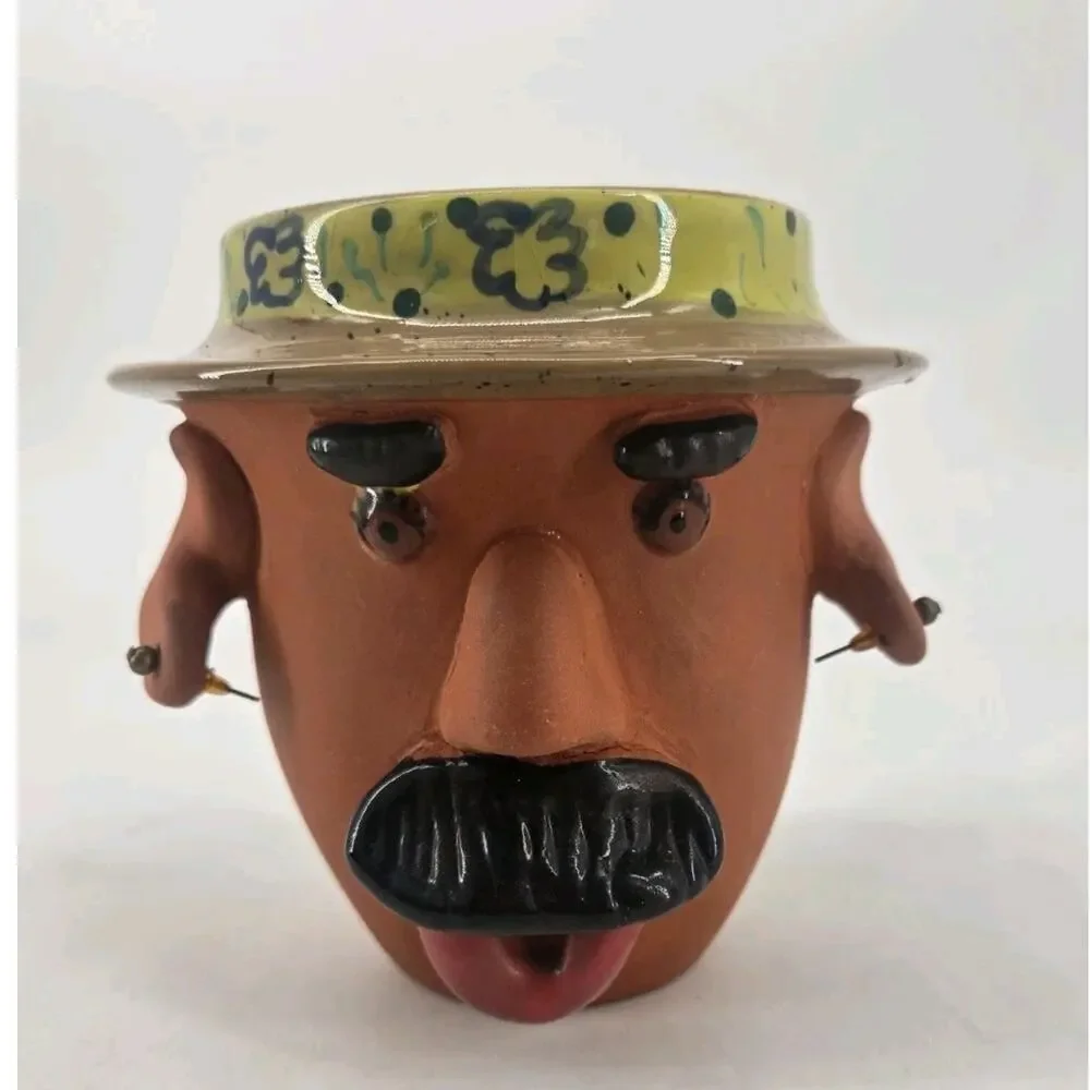Vtg 2005 Bird Brain Whimsical Louie Hand Painted Terracotta Planter Pot ***Read*
